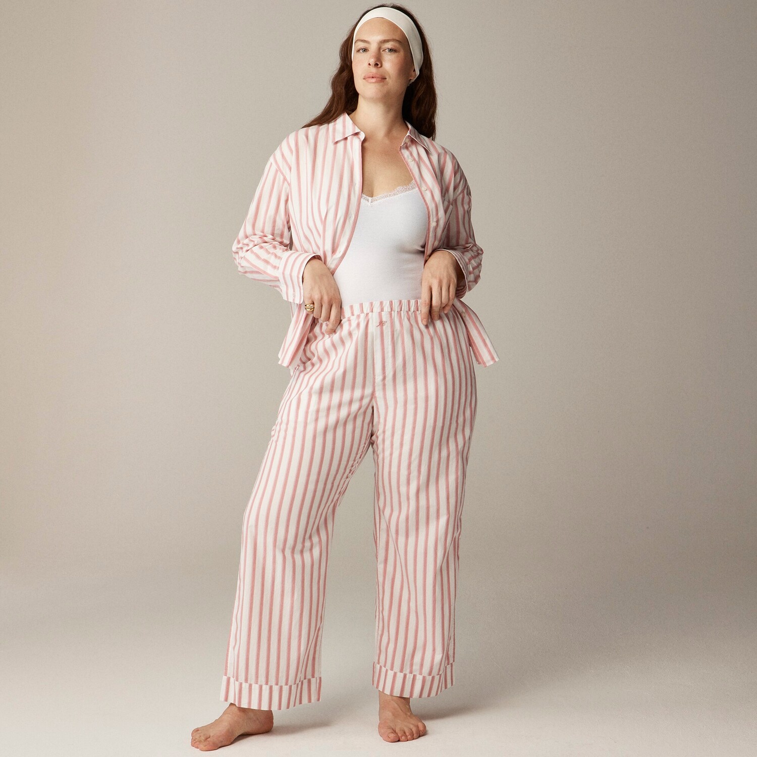 

Свободный пижамный комплект из полосатого хлопкового поплина J.Crew, красный