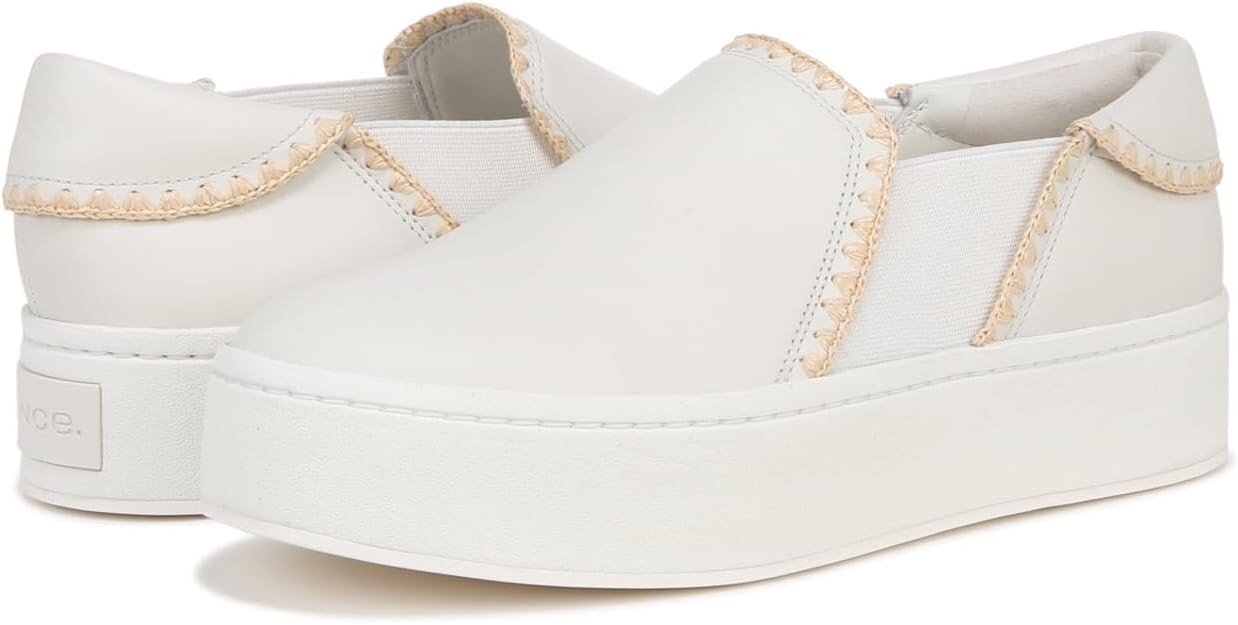 

Кроссовки Vince Warren Slip-On Platform Sneakers, цвет White/Raffia