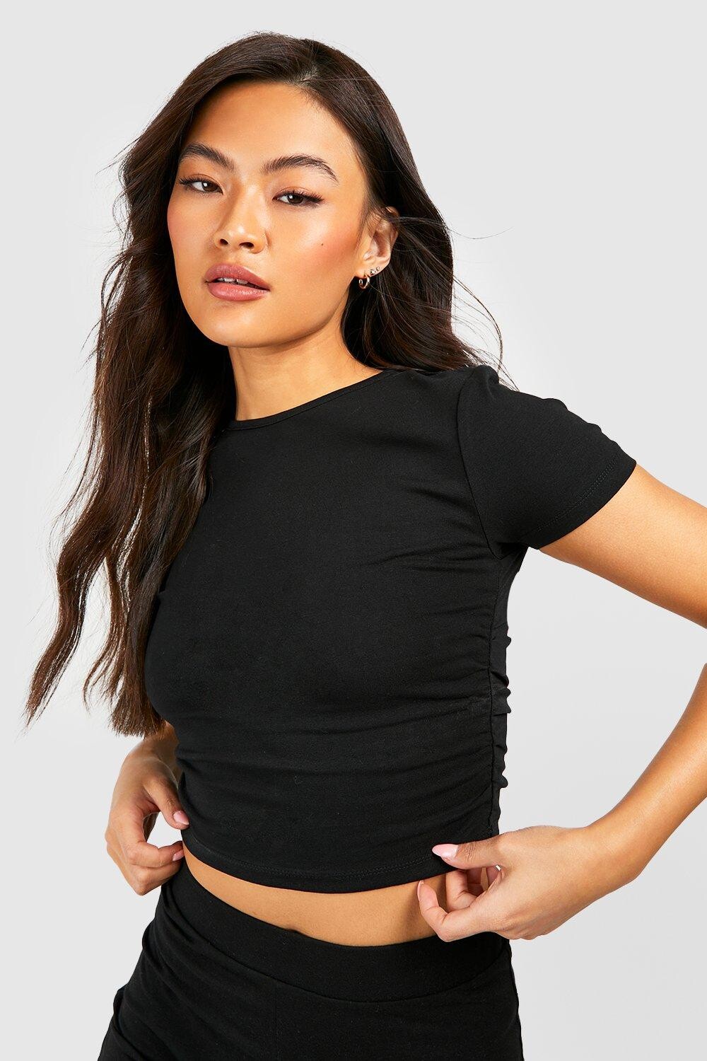 

Укороченная футболка с боками Boohoo, черный
