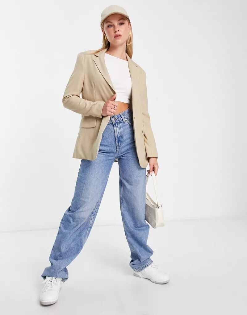 

Светло-коричневый блейзер оверсайз Bershka Core, Серый