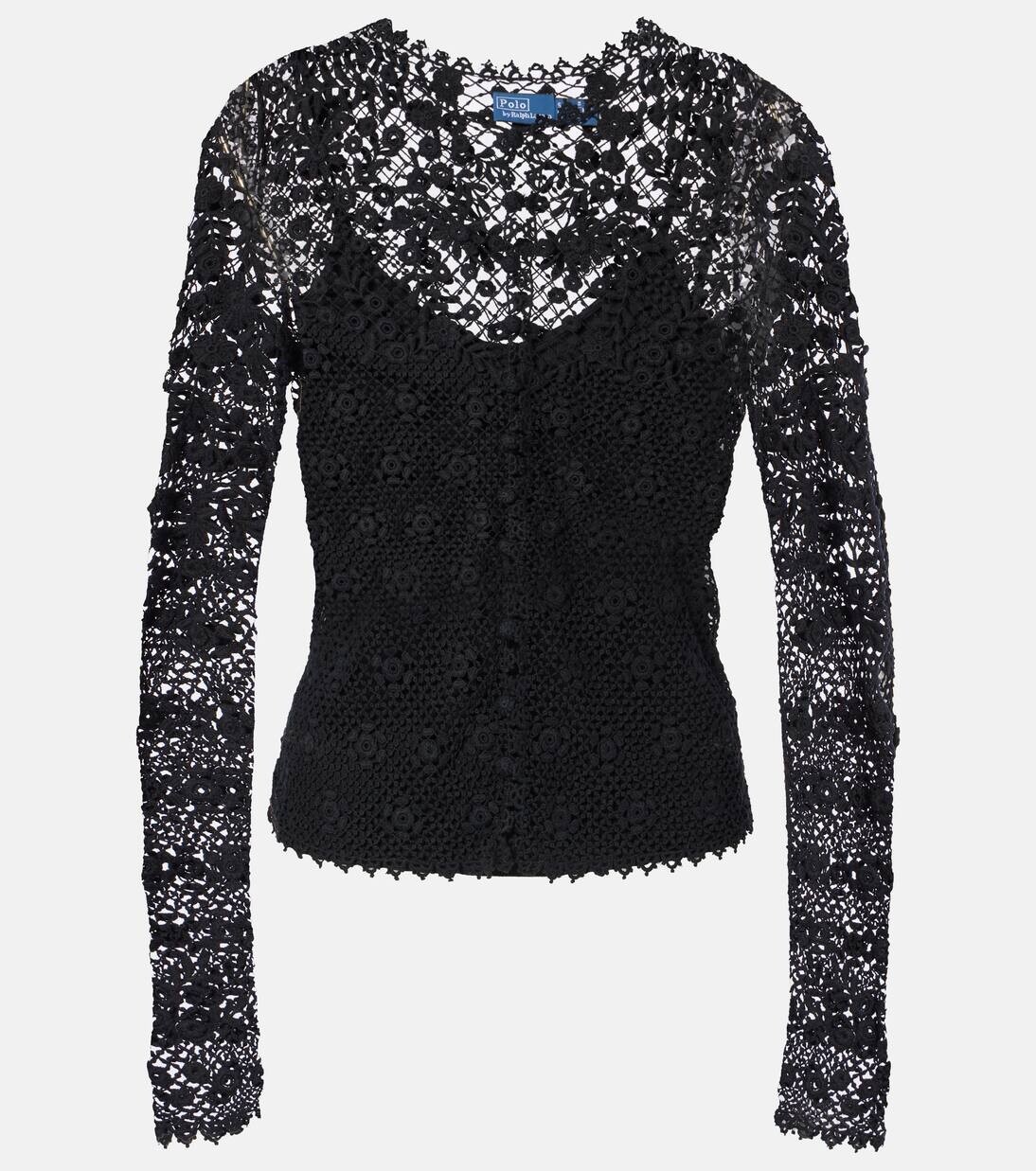 

Многослойный хлопковый кружевной топ Polo Ralph Lauren, цвет polo black