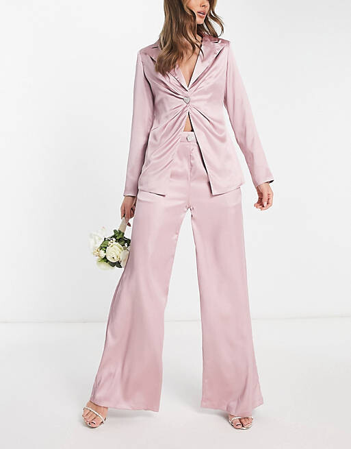 

Extro & Vert Bridesmaid плиссированные атласные широкие брюки с пуговицами в форме сердца