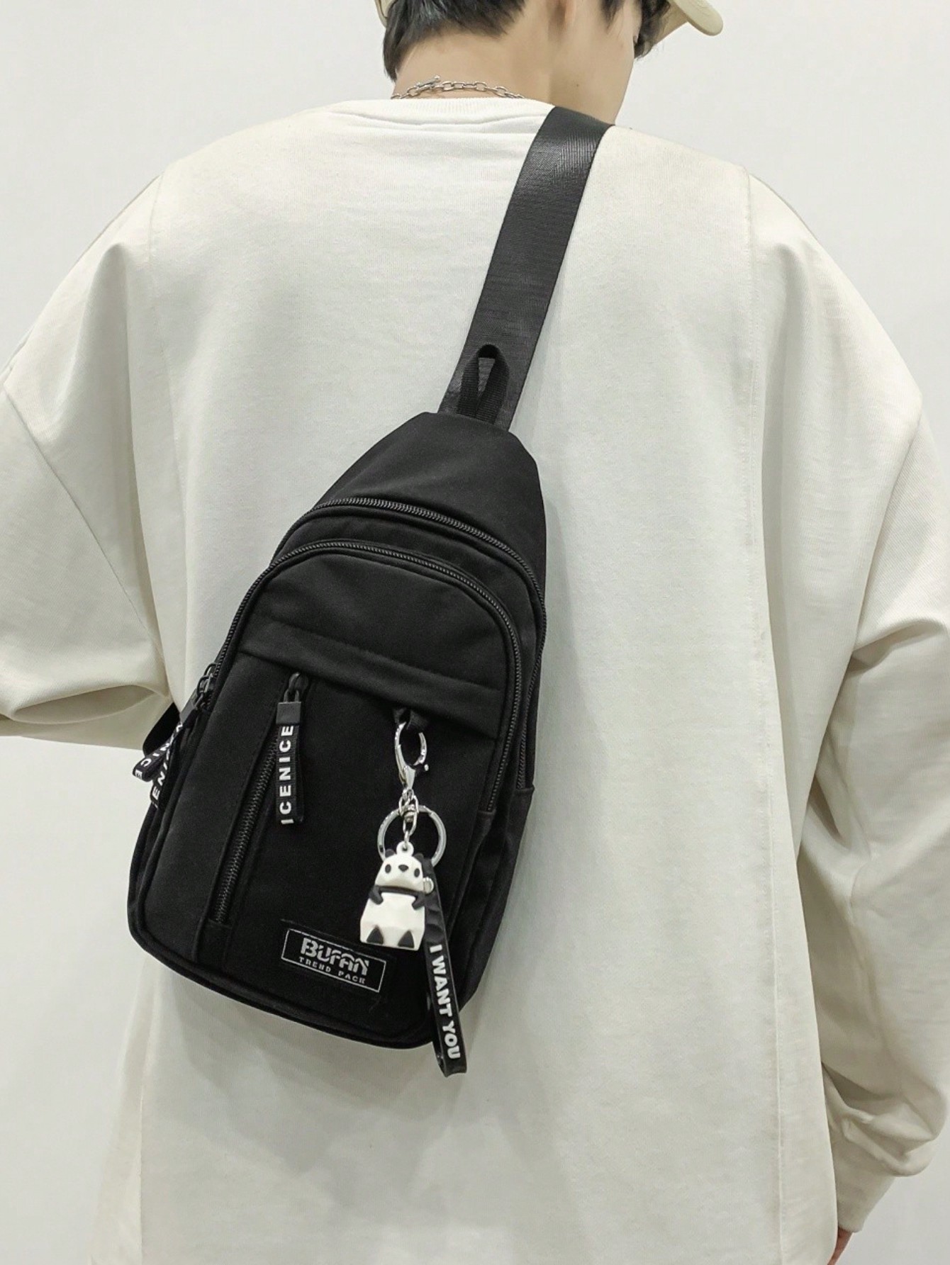Новая мужская модная повседневная спортивная регулируемая нейлоновая сумка через плечо для прогулок, черный