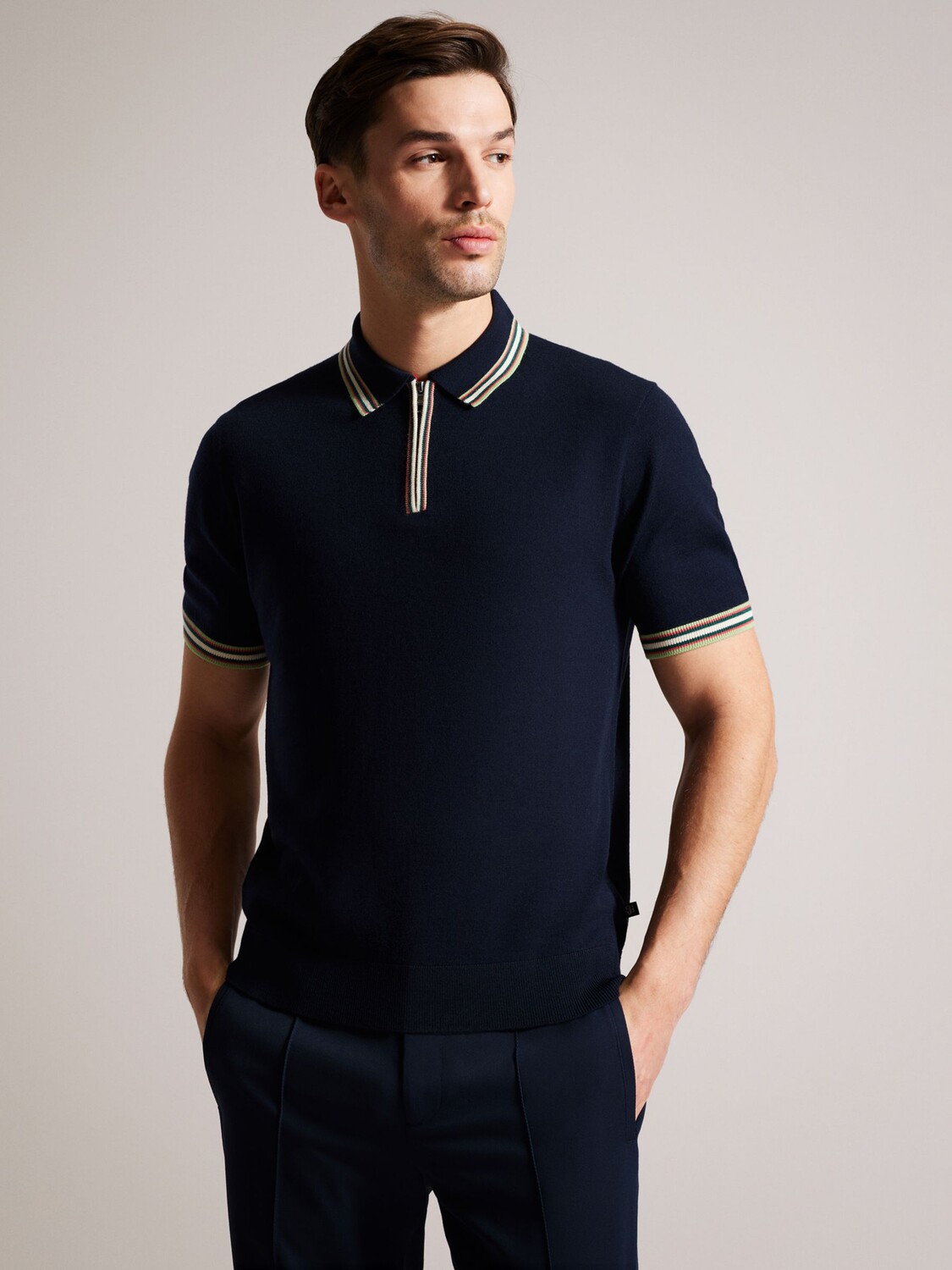 

Футболка-поло с короткими рукавами Ted Baker Pierrot, темно-синяя, Синий