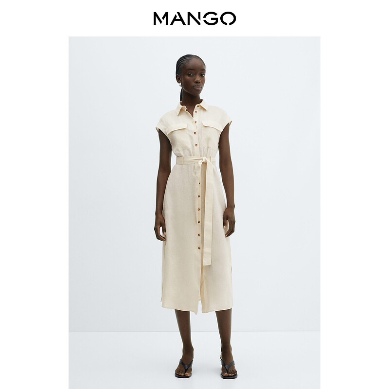 Женское платье Mango льняное длинное, зеленый