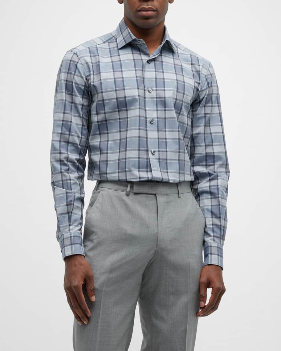 

Мужская хлопковая спортивная рубашка в крупную клетку ZEGNA