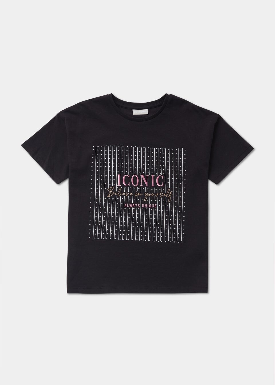 

Черная футболка с вышивкой Iconic для девочек (4–13 лет)
