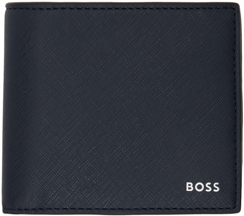 

Темно-синий кошелек с пластинкой с логотипом Boss