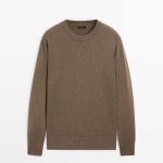 Свитер Massimo Dutti Crew Neck Wool, светло-коричневый - фото