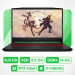 Игровой ноутбук MSI Katana GF66 11UE, 15.6'', 16 ГБ/ 512 ГБ, i7-11800H, RTX 3060, черный, английская клавиатура - фото