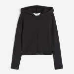 Толстовка H&M Kids Ribbed Hooded, черный - фото