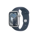 Умные часы Apple Watch Series 9 (GPS), 45мм, Silver Aluminum Case/Storm Blue Sport Band - S/M - фото