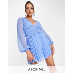 Васильковое плиссированное мини-платье с эффектом металлик ASOS DESIGN Tall Tall - фото