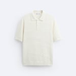 Zara Wavy Knit Polo Shirt, Oyster-white - фото