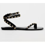 Босоножки Zara Embellished Flat Slider, черный - фото