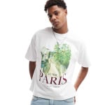 ASOS DESIGN – Белая футболка квадратного кроя с графикой и надписью Paris = спереди - фото