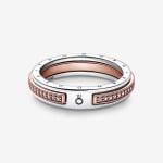 Кольцо Pandora Signature Two-tone Logo & Pave, серебро/розовое золото - фото 3