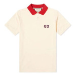 Футболка GUCCI Contrast Collar Logo Printed Polo Shirt For Men Cream, бежевый - фото