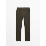 Брюки Tapered-Fit из хлопчатобумажной саржи Massimo Dutti, зеленый - фото 3