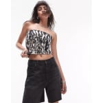 Топ Topshop Mixed Animal Print Bandeau, черный, белый - фото