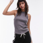 Майка Topshop Ribbed Sleeveless With Boxy Cut And Washed Effect, серый - фото