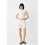 Юбка А-силуэта RUFFLED WITH ELASTICATED Bershka, бежевый - фото 4