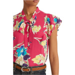 Блуза LAUREN Ralph Lauren Petite Floral Georgette Tie Neck Blouse, цвет Pink Multi - фото 2