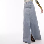 Юбка Topshop Tall Denim Double Split Maxi Bleach, голубой - фото