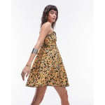 Платье Topshop Strappy Ruched Waist Mini Flippy In Floral, желтый - фото 2