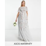 Голубое платье макси с цветочной вышивкой и украшением ASOS DESIGN Maternity Bridesmaid - фото