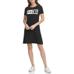 Платье DKNY Short Sleeve Logo Fit-and-Flare Tee Dress, черный - фото