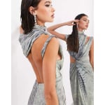 Платье-макси Asos Edition Draped And Slashed High Neck In Abstract Print, серый - фото 4