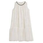 Brunello Cucinelli Kids платье миди из тюля с цветочным принтом, белый - фото