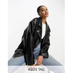 Черная удлиненная байкерская куртка из искусственной кожи ASOS DESIGN Tall - фото 2