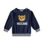 Свитер из хлопка и шерсти с изображением плюшевого мишки Moschino Kids, цвет blu navy - фото