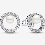 Серьги Pandora Treated Freshwater Cultured Pearl & Pavé Halo, серебро - фото