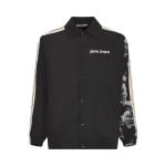 Куртка-рубашка Palm Angels Skull Sleeve Print Coach Shirt, белый/черный - фото