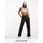 Брюки Asos Design Petite Faux Leather Straight Leg, черный - фото