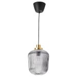 Ikea Solklint Pendant Lamp 22 cm, brass/grey clear glass - фото