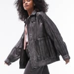 Куртка Topshop Real Leather Super Washed Oversized, черный - фото