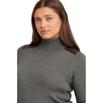 Свитер LAUREN Ralph Lauren Plus Size Faux Leather Trim Ribbed Turtleneck, цвет Modern Grey Heather - фото 2