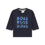 Футболка для мальчика из 100% хлопка с мультилоготипом BOSS Kidswear, темно-синий - фото