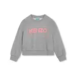 Короткая толстовка для девочки с логотипом спереди Kenzo Kids, светло-серый - фото