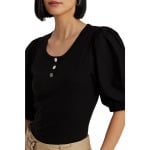 Футболка LAUREN Ralph Lauren Stretch Cotton Puff-Sleeve Henley Tee, черный - фото 2