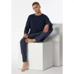 Пижама Schiesser "Casual Essentials" (2 шт.) с однотонной рубашкой с длинными рукавами и круглым вырезом, синий - фото 4