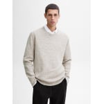 Вязаный свитер из смесовой шерсти с круглым вырезом Massimo Dutti, бежевый - фото 2