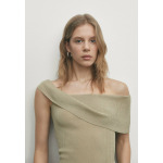 Футболка с принтом Off-The-Shoulder Massimo Dutti, светло-коричневая - фото 6