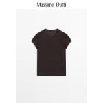 Футболка женская Massimo Dutti 2024 с короткими рукавами, коричневый - фото