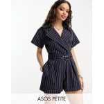 Скроенный комбинезон в тонкую полоску с короткими рукавами и поясом ASOS DESIGN Petite - фото