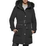 Куртка Faux Fur Hood Belted Anorak DKNY, черный - фото